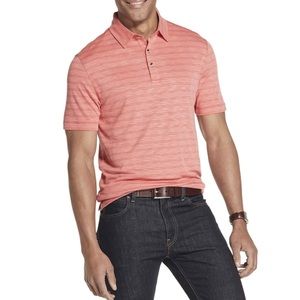 Polo Shirt Short Sleeve Van Heusen Striped Red Orange Mens Size Large